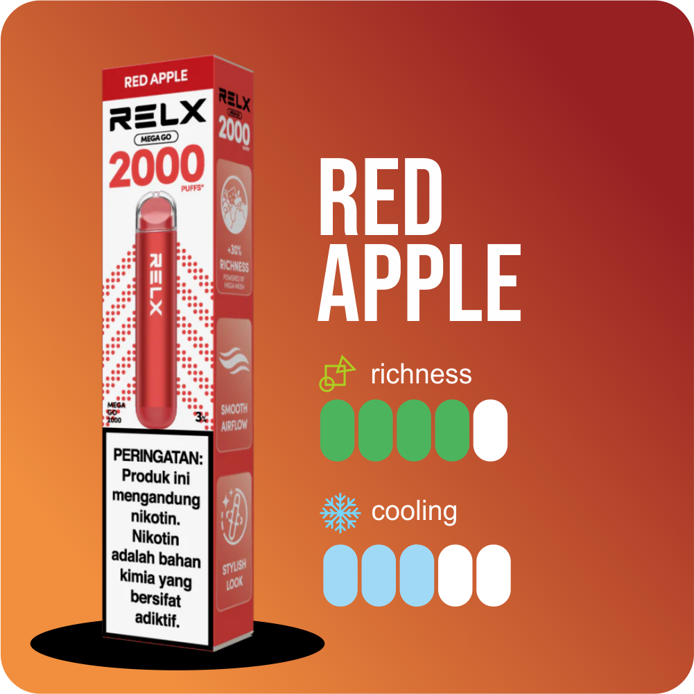 RELX Mega Go - Red Apple 2000 PUFF - Gambar 2